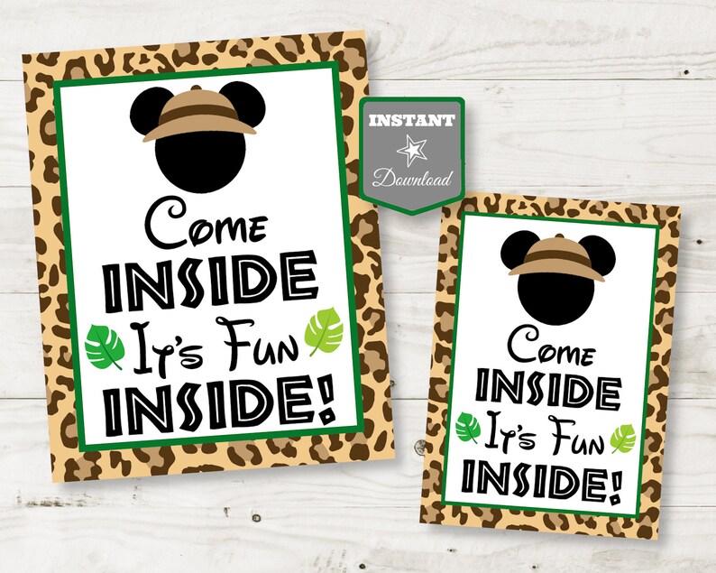 INSTANT DOWNLOAD Printable Safari Mouse Come Inside, It's Fun Inside 5x7 or 8x10 Party Welcome Sign / Safari Mouse Collection / Item 1255 image 1