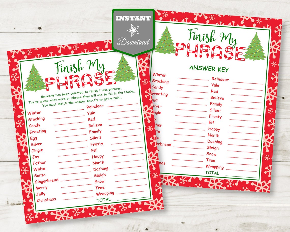 INSTANT DOWNLOAD Printable Christmas Finish My Phrase Game Etsy INSTANT DOWNLOAD Printable Christmas Finish My Phrase Game Etsy