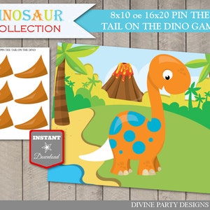 INSTANT DOWNLOAD Printable Pin the Tail on the Dinosaur 8x10 or 16x20 Game / Birthday Party / Dino Collection / Item #4203