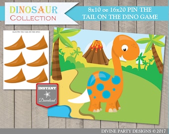 INSTANT DOWNLOAD Printable Pin the Tail on the Dinosaur 8x10 or 16x20 Game / Birthday Party / Dino Collection / Item #4203