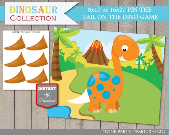 INSTANT DOWNLOAD Printable Pin the Tail on the Dinosaur 8x10 