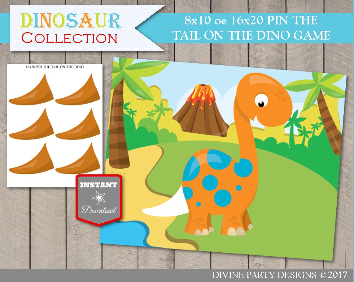 INSTANT DOWNLOAD Printable Pin the Tail on the Dinosaur 8x10 or 16x20 Game  / Birthday Party / Dino Collection / Item #4203