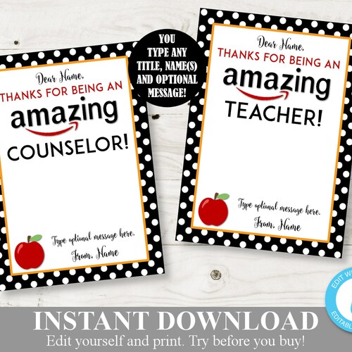 INSTANT DOWNLOAD Editable 5x7 Amazon Teacher Appreciation - Etsy