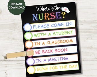 Printable 8.5"x11" Where is the Nurse Door Sign, Back to School, Teacher Printables, Classroom, Organization, Classroom Decor, Item #817