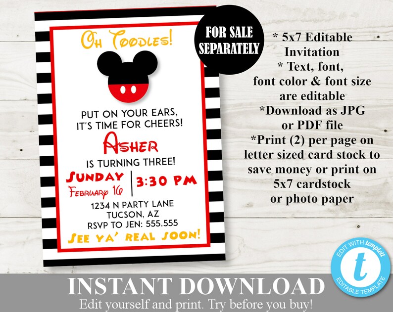 INSTANT DOWNLOAD Printabl Classic Mouse 5x7 and 8x10 We've Got Ears, Say Cheers Sign/ Classic Mouse Collection / Item 1540 image 4