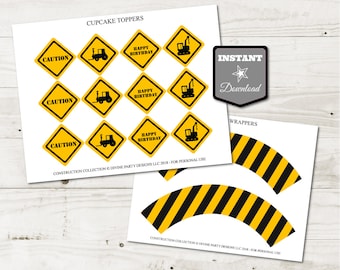 INSTANT DOWNLOAD Printable Construction Trucks Cupcake Toppers & Cupcake Wrappers / Construction Collection / Item #3703