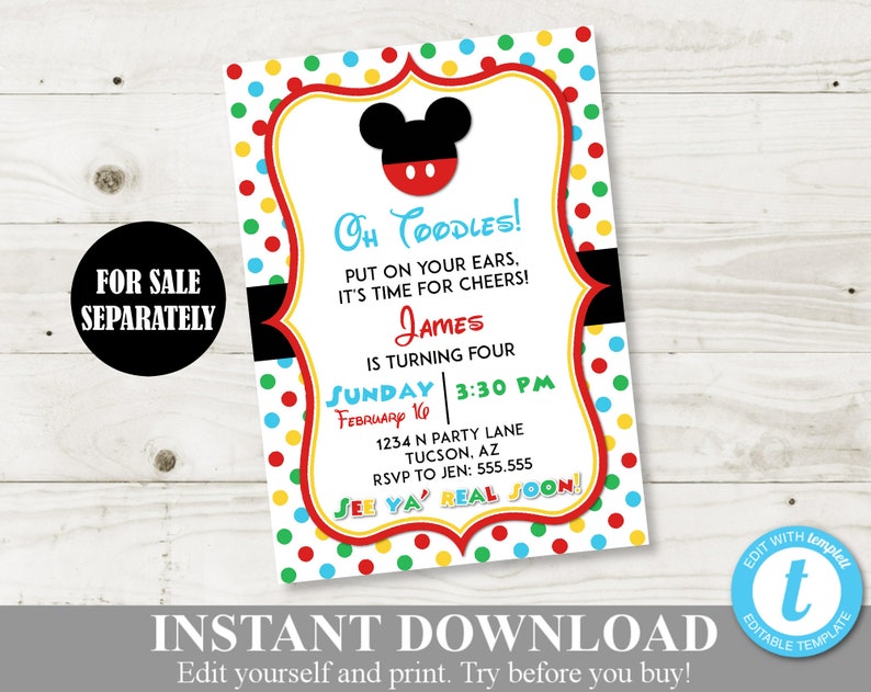 INSTANT DOWNLOAD Printable Mouse Clubhouse Hanging Welcome Door Sign / Come Inside Fun Inside / Clubhouse Collection / Item 1669 image 3