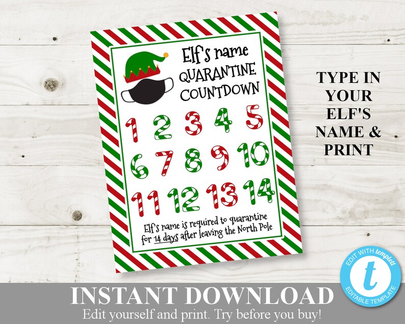 INSTANT DOWNLOAD Editable Quarantined Elf Countdown Calendar Etsy