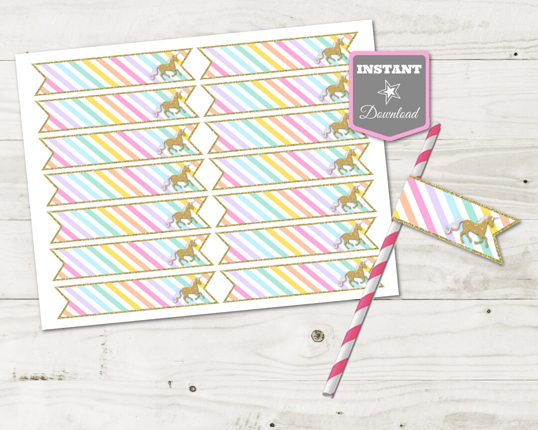 INSTANT DOWNLOAD Unicorn Printable Straw Flags / Paper Straws - Etsy