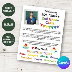Carta de presentación del maestro, descarga instantánea, plantilla editable de Canva, maestro, primaria, bienvenida de padres y estudiantes, aula, artículo n.° 822
