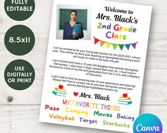 Meet the Teacher Letter, Instant Download, Editable Canva Template, Teacher, Elementary, Parent/Student Welcome, Classroom, Item #822