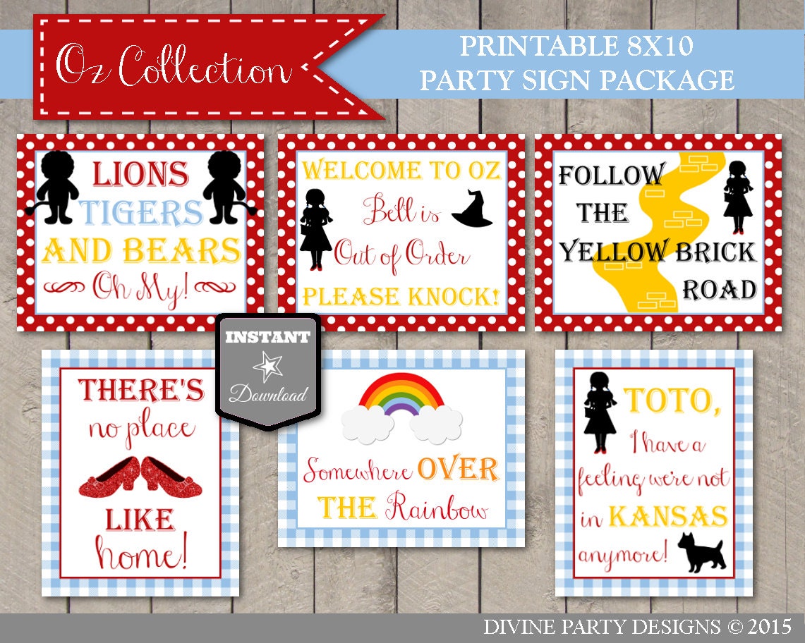 INSTANT DOWNLOAD Printable Wizard of Oz Inspired 8x10 Party | Etsy