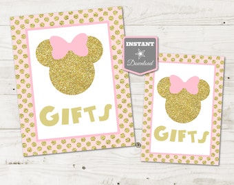 DESCARGA INSTANTE Ratón de brillo rosa y dorado imprimible 5x7 y 8x10 Signo de regalos / Colección Glitter Mouse / Artículo #2013