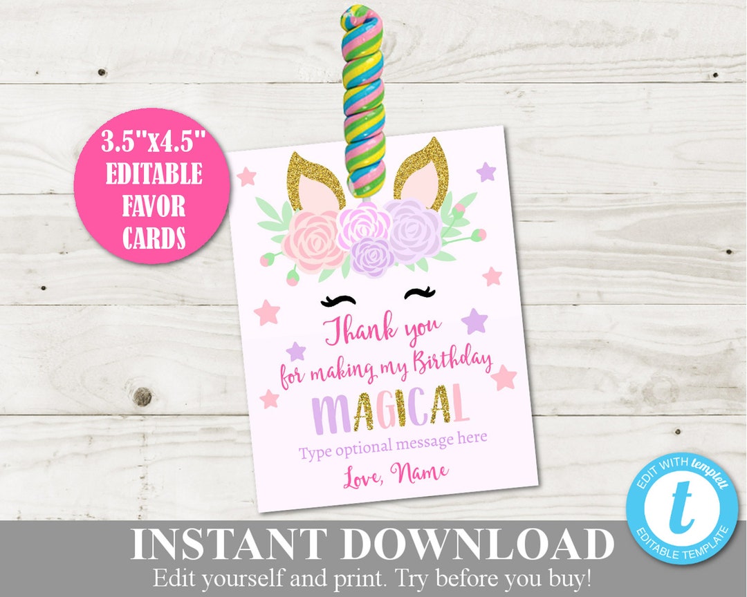 INSTANT DOWNLOAD Unicorn Birthday Printable Lollipop Holder / Editable ...
