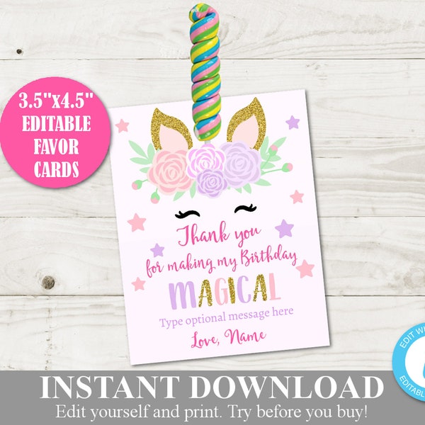 INSTANT DOWNLOAD Unicorn Birthday Printable Lollipop Holder / Editable - You Type / Unicorn Collection / Item #3560