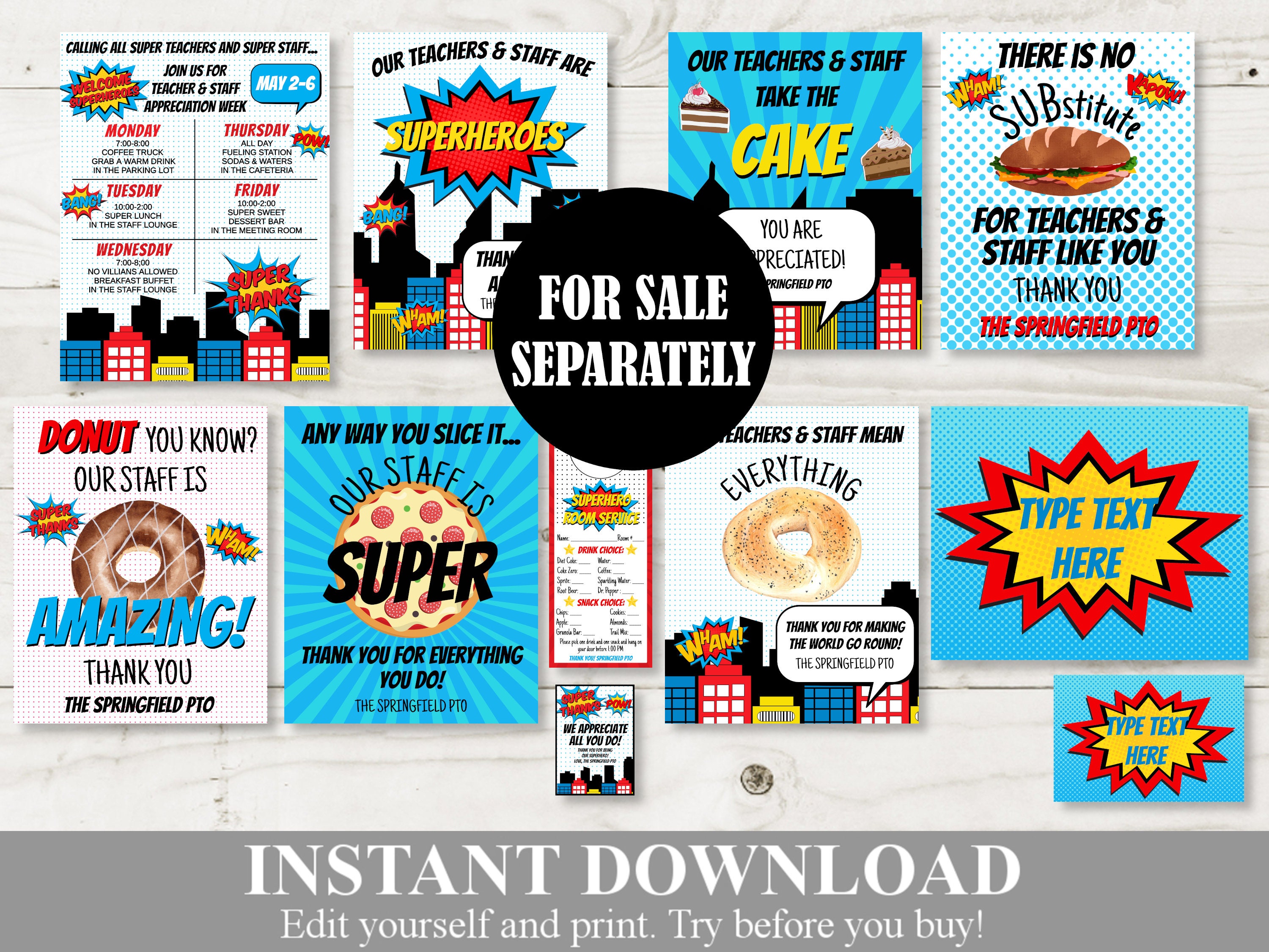 INSTANT DOWNLOAD Editable 8.5x11 Superhero Teacher Appreciation Week ...