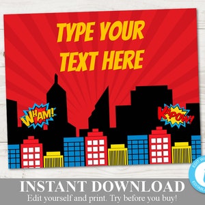 INSTANT DOWNLOAD Superhero Printable Headquarters Sign 8x10 Sign / Editable - You Type Text / Superhero Collection / Item #514