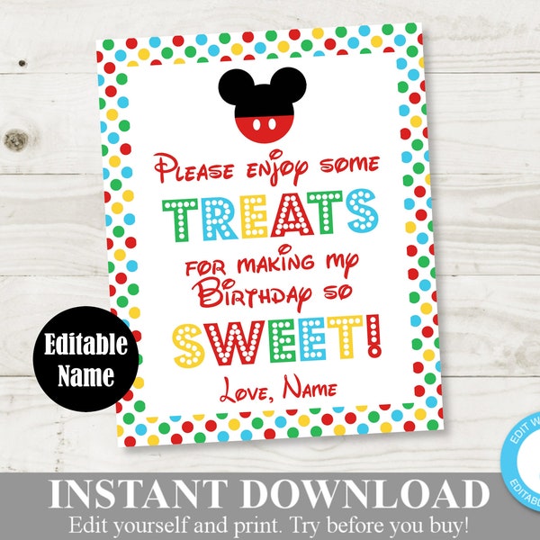 INSTANT DOWNLOAD Editable Mouse Clubhouse 8x10 Sweets Party Sign / You Type Name / Clubhouse Collection / Item #1613