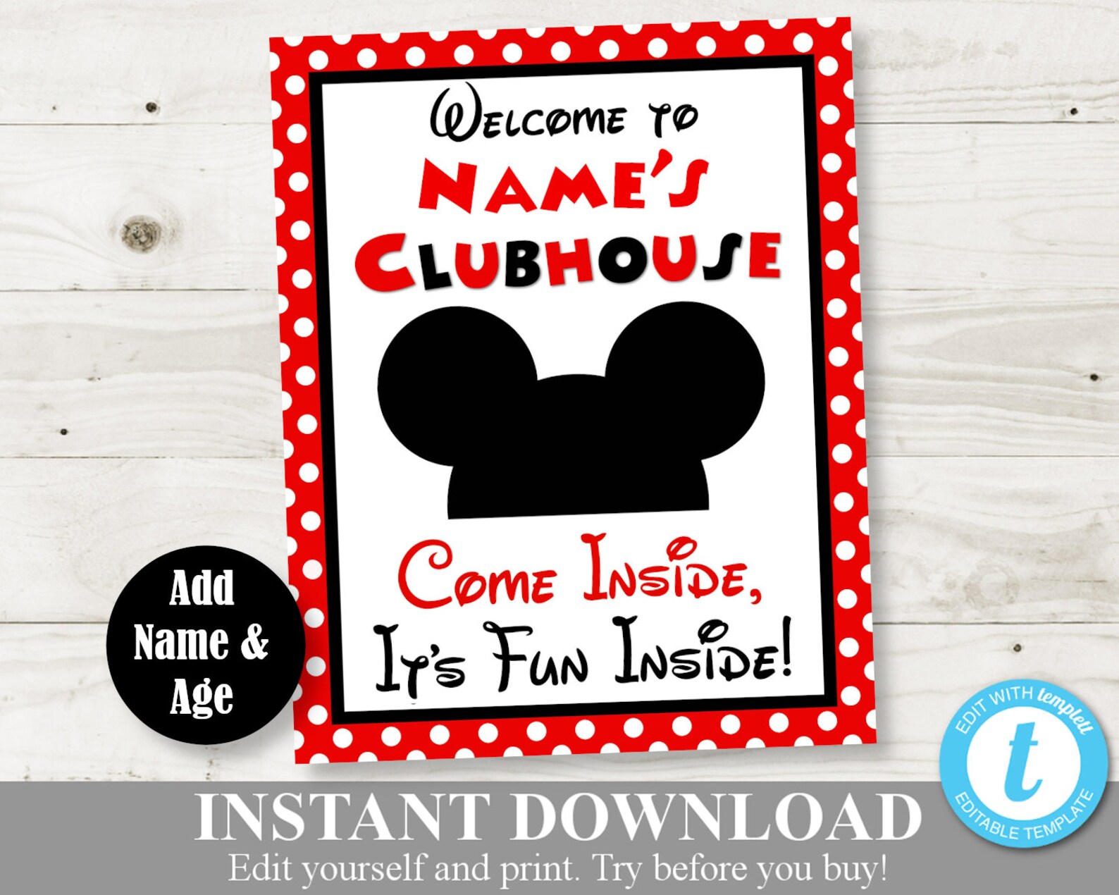 INSTANT DOWNLOAD Classic Mouse Printable 8x10 Name's - Etsy