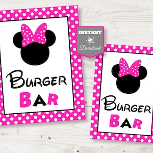 INSTANT DOWNLOAD Hot Pink Mouse Printable 5x7 and 8x10 Burger Bar Party Sign / Hot Pink Mouse Collection / Item #1774