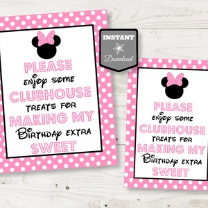 INSTANT DOWNLOAD Light Pink Mouse 5x7 and 8x10 Clubhouse Sweets and Treats Printable Party Sign / Light Pink Mouse Collection / Item #1834