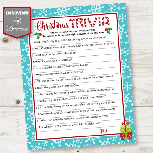INSTANT DOWNLOAD Printable Christmas Trivia Game / Party Games - Etsy