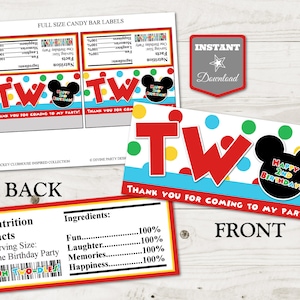 INSTANT DOWNLOAD Mouse Clubhouse TWO Year Printable Candy Bar Wrapper/ Labels /2nd Birthday / Clubhouse Collection / Item #1627