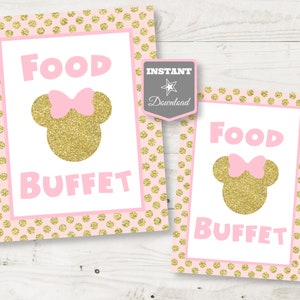 INSTANT DOWNLOAD Pink and Gold Glitter Mouse Printable 5x7 and 8x10 Food Buffet Sign / Glitter Mouse Collection / Item #2035