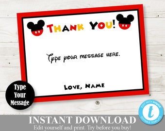 INSTANT DOWNLOAD Classic Mouse Editable 5x7 Thank You Cards / Type Your Message / Classic Mouse Collection / Item #3331