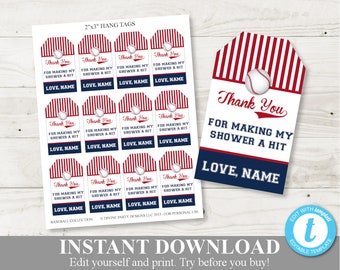 INSTANT DOWNLOAD Baseball 2"x3" Editable Baby Shower Thank You Hang Tags / Editable - Add name  / Baseball Collection / Item #918