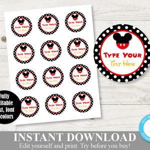 INSTANT DOWNLOAD Printable Editable Classic Mouse Circle Tags / You Type Text / Classic Mouse Collection / Item #3446