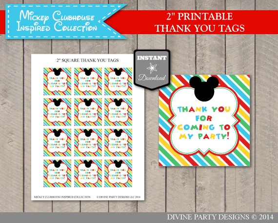 INSTANT DOWNLOAD Mouse Clubhouse 2" Square Thank You Printable Party Favor Tags / Clubhouse Collection / Item #1635 Il_570xn