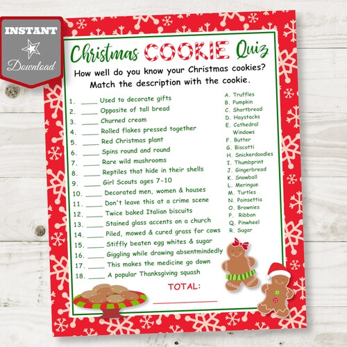 Instant Download Printable Christmas Cookie Quiz Game Class Etsy