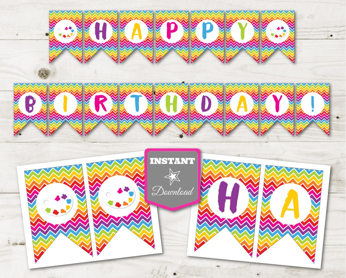INSTANT DOWNLOAD Printable Art Happy Birthday Banner / - Etsy