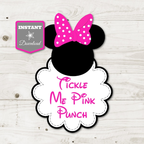 INSTANT DOWNLOAD Printable Hot Pink Mouse 10" T Tickle Me Pink Punch Sign / Hot Pink Mouse Package / Item #1770