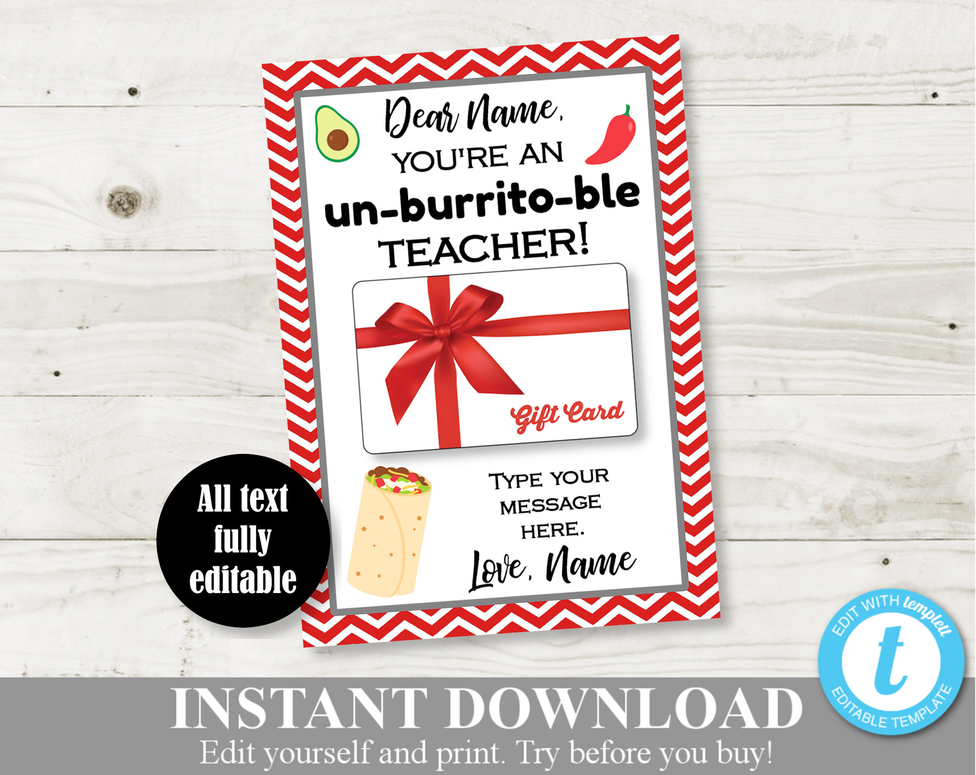 INSTANT DOWNLOAD Editable 5x7 Mexican Restaurant Gift Card Etsy