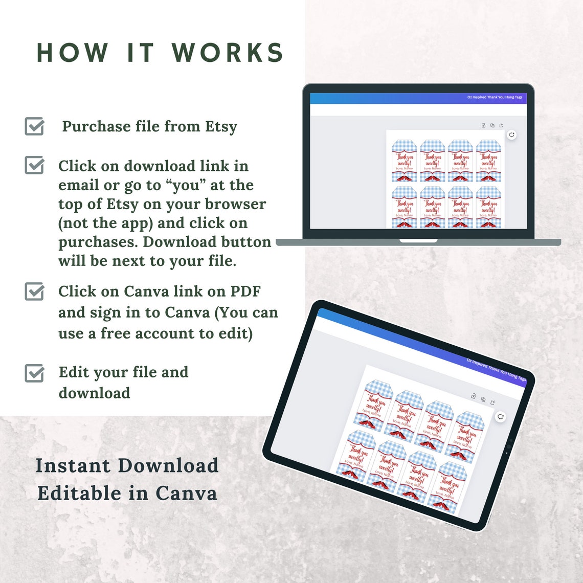Oz Inspired Printable Editable Hang Tags, Type Any Text, Favor Tags ...