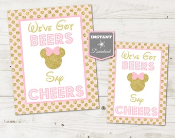 INSTANT DOWNLOAD Pink and Gold Glitter Mouse Printable 5x7 or 8x10 We've Got Beers, Say Cheers Sign / Glitter Mouse Collection / Item #2014