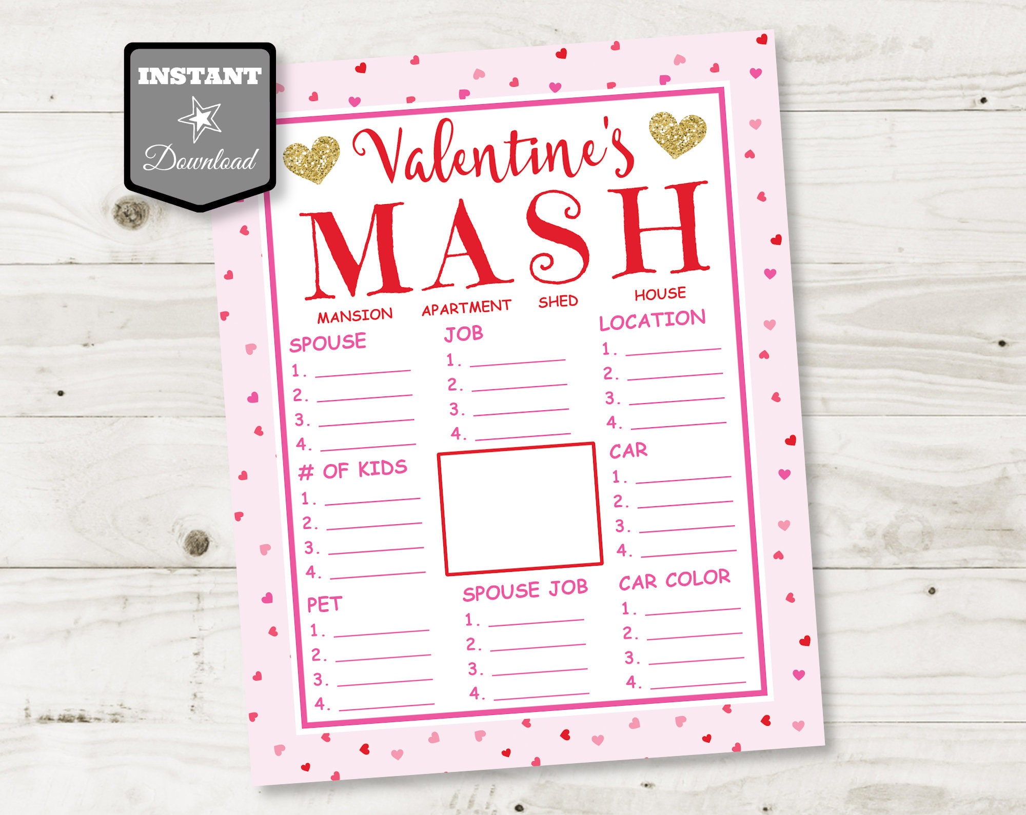 Instant Download Printable Valentine S Mash Game Etsy