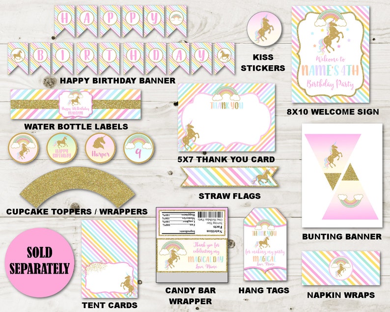 INSTANT DOWNLOAD Unicorn Printable Editable 8x10 Welcome Sign / You type name / Birthday / Glitter Unicorn Collection / Item 3504 image 7