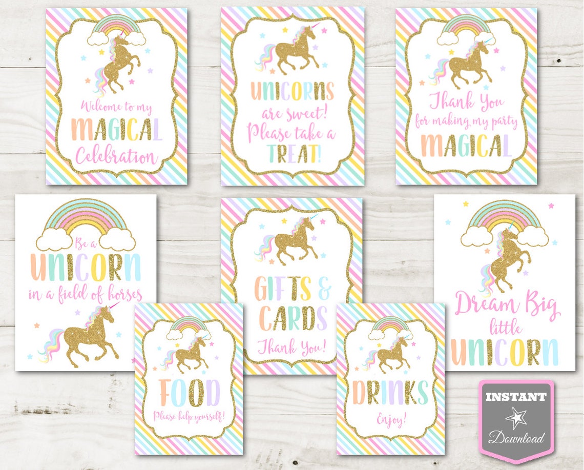 INSTANT DOWNLOAD Unicorn Printable Birthday Party Sign Package - Etsy