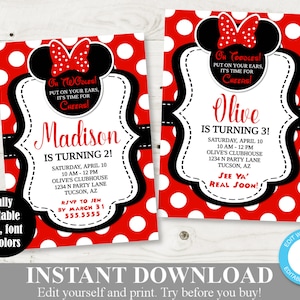 INSTANT DOWNLOAD Printable 5x7 Red Girl Mouse Birthday Party Invitation / You Type Text / Red Girl Mouse Collection / Item #1950