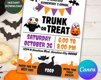INSTANT DOWNLOAD Printable Trunk or Treat Halloween Flyer / Fully Editable / 5x7 / 8.5x11 / 11x14 / Halloween Collection / Item #2903