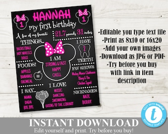 INSTANT DOWNLOAD Printable Hot Pink Mouse Editable All About Me Chalkboard Poster Sign/ You Type Text/Hot Pink Mouse Collection / Item #1795