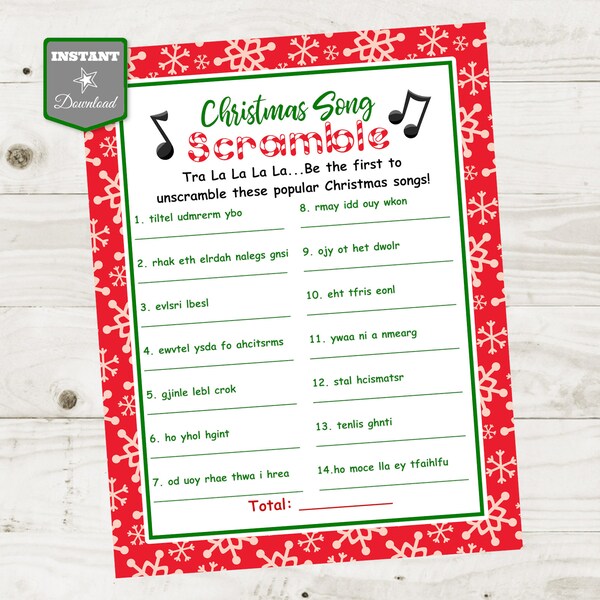 INSTANT DOWNLOAD Printable Christmas Song Scramble Game / Class Party / Party Games / Christmas Shop / Item #3002