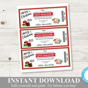 INSTANT DOWNLOAD Editable 8x3.25 Printable Magazine Subscription Ticket ...