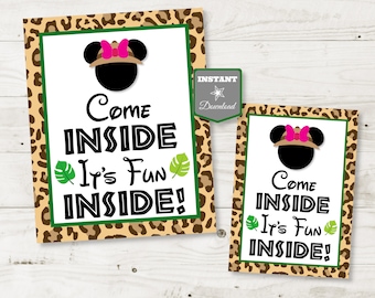 INSTANT DOWNLOAD Printable Safari Mouse 5x7 and 8x10 Come Inside, It's Fun Inside Signs / Party Signs / Safari Mouse Collection / Item #1204