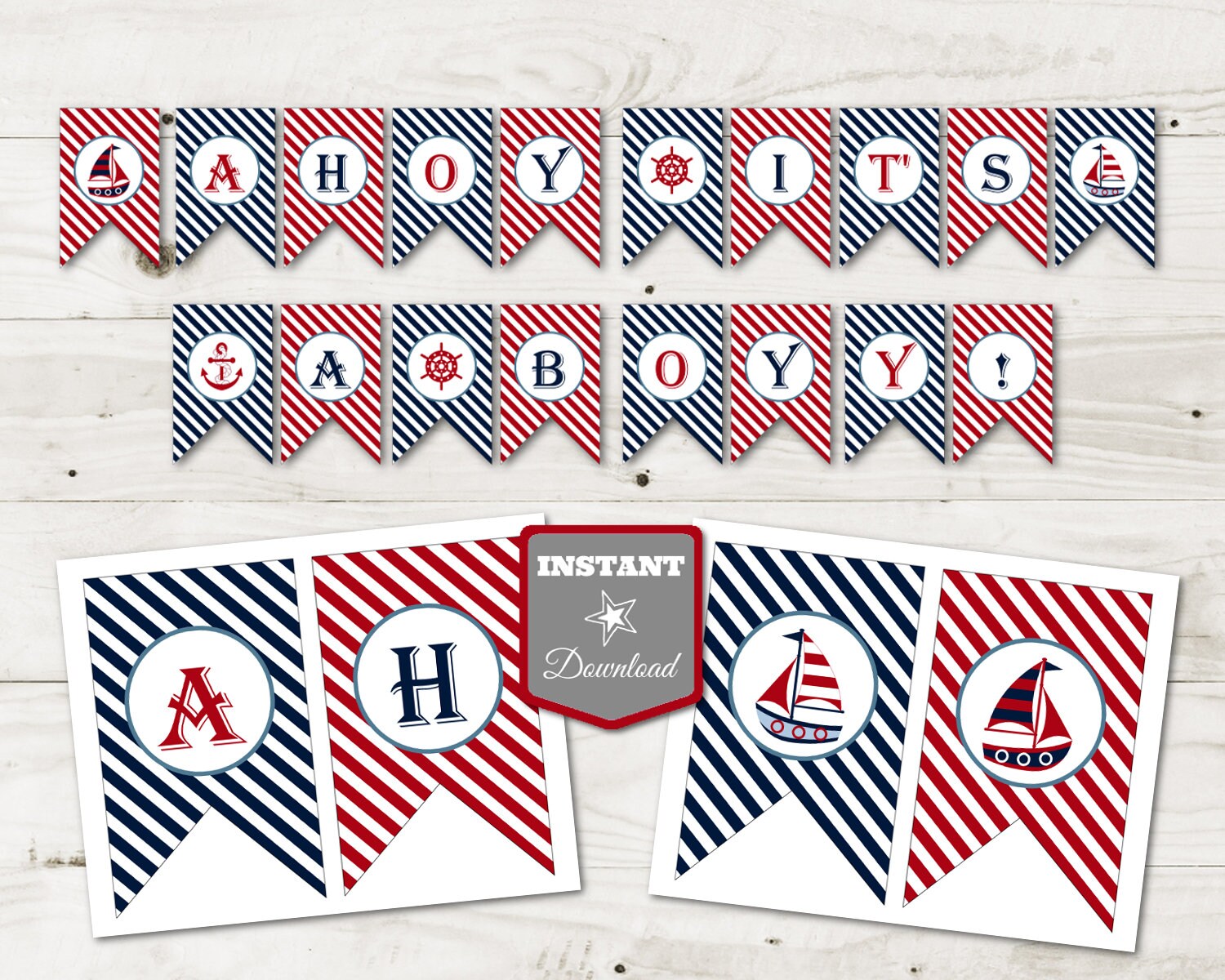 INSTANT DOWNLOAD Printable Nautical Boy Baby Shower Package / | Etsy