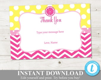 INSTANT DOWNLOAD  Pink Lemonade Printable 4x6 Thank You Cards / Pink Lemonade Collection / Item #406