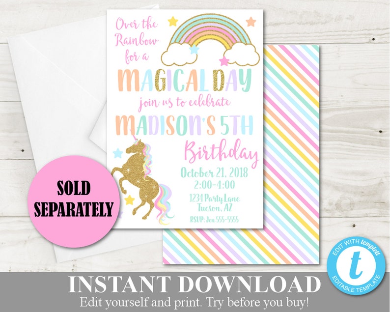 INSTANT DOWNLOAD Unicorn Printable Editable 8x10 Welcome Sign / You type name / Birthday / Glitter Unicorn Collection / Item 3504 image 5